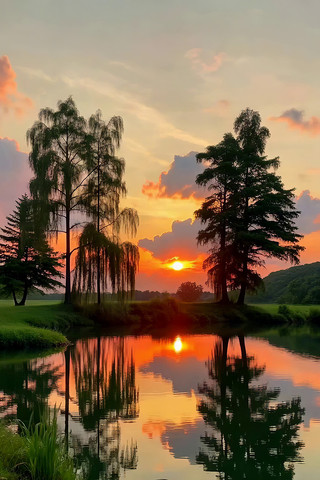 湖畔夕阳自然风光 湖畔夕阳自然风光