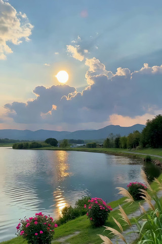 湖畔夕阳自然风光素材 湖畔夕阳自然风光素材