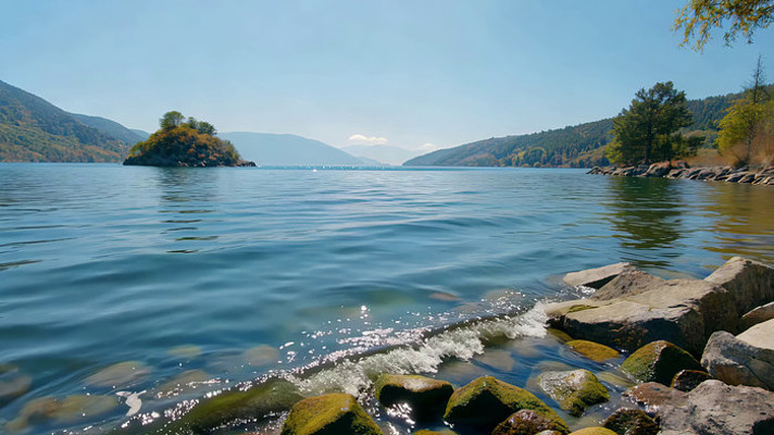 湖畔岩石与山水自然景观 湖畔岩石与山水自然景观