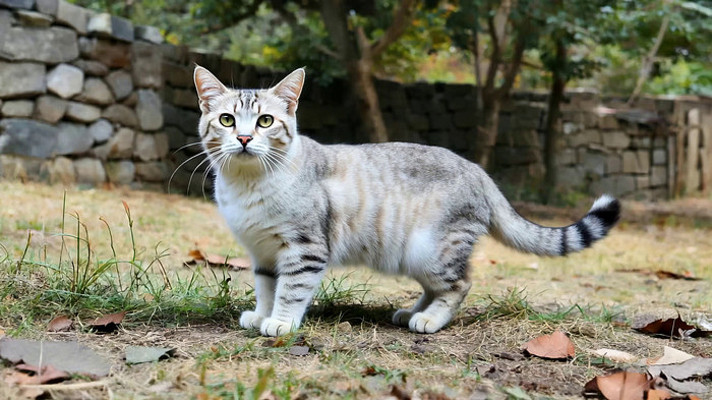 户外草地中的条纹猫咪 户外草地中的条纹猫咪