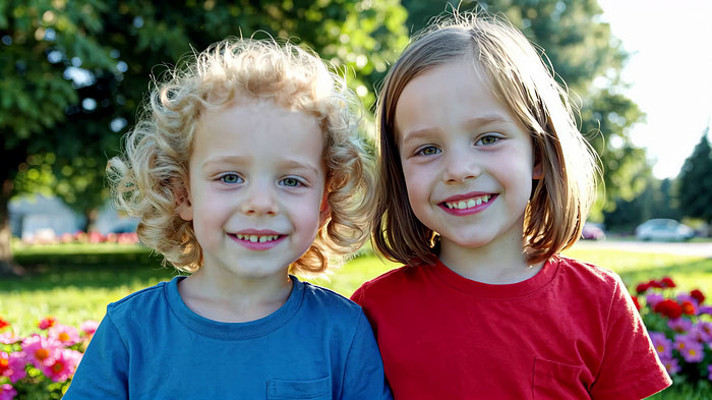 户外两孩童亲密合影 户外两孩童亲密合影