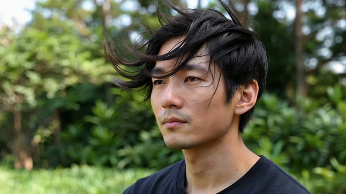 户外男子头发被风吹动 户外男子头发被风吹动