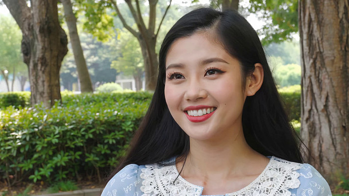 户外微笑的长发女子 户外微笑的长发女子