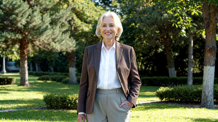 户外微笑的老年女性肖像 户外微笑的老年女性肖像