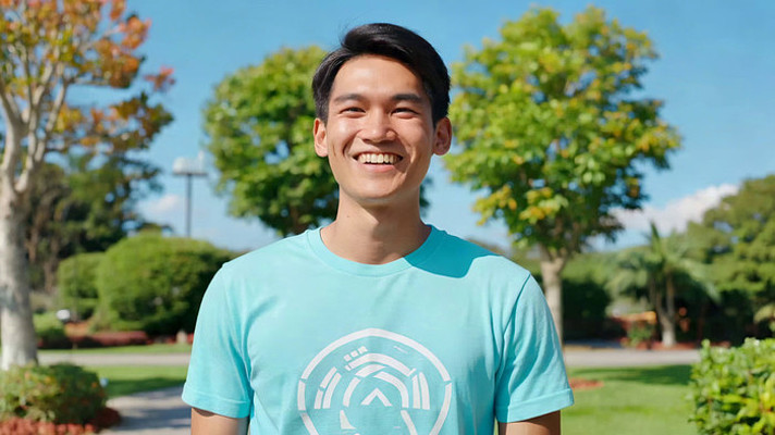 户外微笑男子近景画面 户外微笑男子近景画面