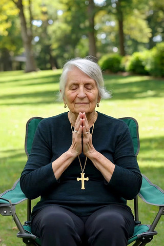 户外休憩老人双手合十祈祷 户外休憩老人双手合十祈祷