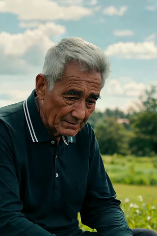 户外坐着的白发老人 户外坐着的白发老人