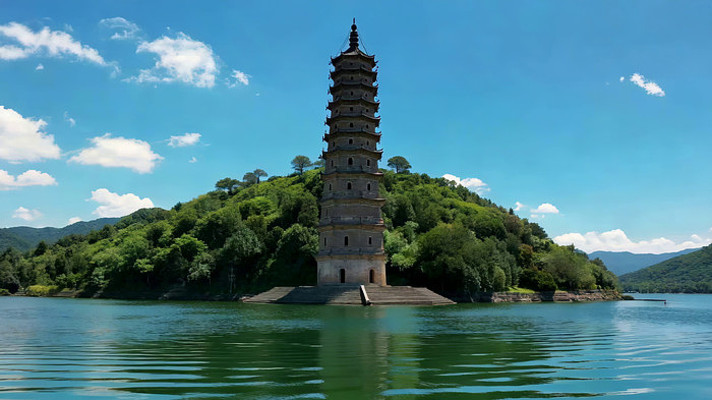 湖中小岛古塔自然风光 湖中小岛古塔自然风光
