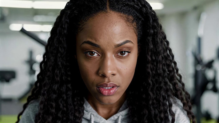 健身房中卷发女性特写 健身房中卷发女性特写