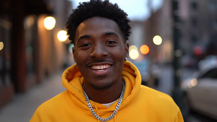 街道上穿黄卫衣的黑人男子 街道上穿黄卫衣的黑人男子