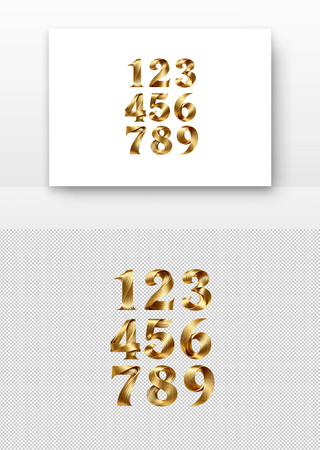 金色丝带风格数字1-9设计图 金色丝带风格数字1-9设计图