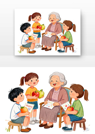 看望孤寡老人学雷锋纪念日卡通 看望孤寡老人学雷锋纪念日卡通