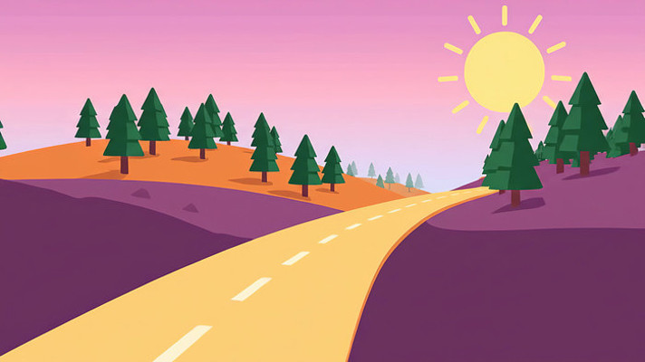 卡通风格自然风光道路场景 卡通风格自然风光道路场景