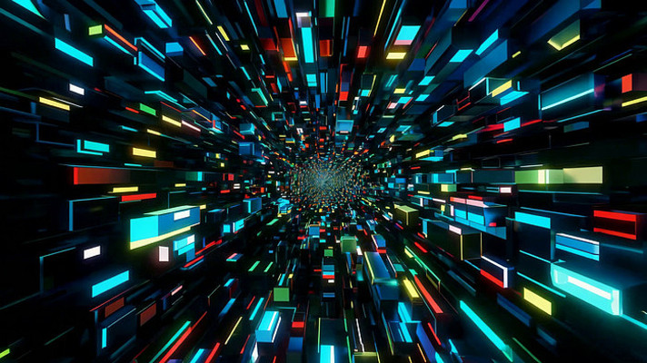 科技感彩色方块隧道背景 科技感彩色方块隧道背景