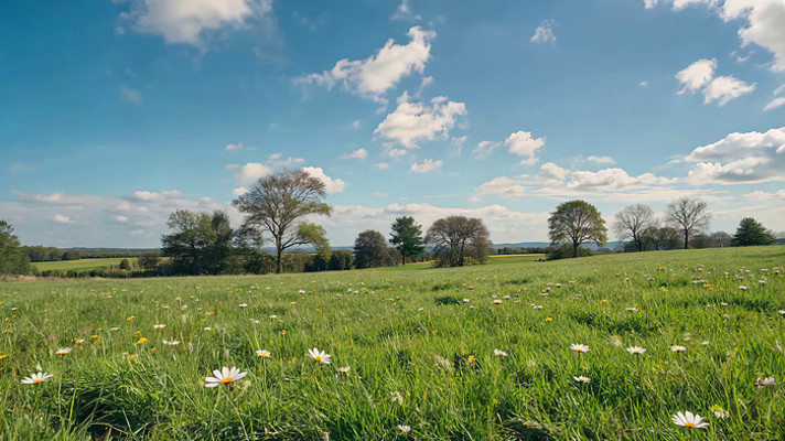 蓝天白云下的草地花卉景观 蓝天白云下的草地花卉景观