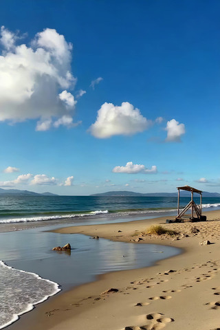 蓝天白云下的海边沙滩风景 蓝天白云下的海边沙滩风景