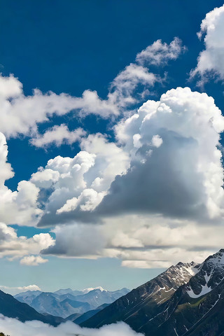 蓝天白云下的山脉自然景观 蓝天白云下的山脉自然景观