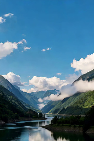 蓝天白云下的山水自然风光 蓝天白云下的山水自然风光