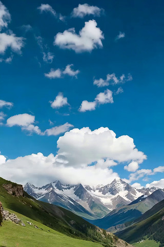 蓝天白云下的雪山草原风光 蓝天白云下的雪山草原风光