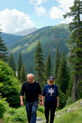 老年夫妇山林间漫步素材 老年夫妇山林间漫步素材