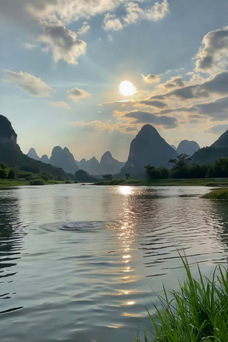 漓江山水日落景观 漓江山水日落景观