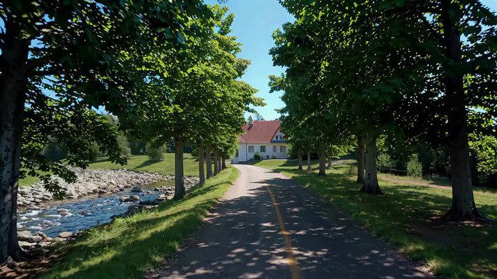 林间道路旁河流自然风光 林间道路旁河流自然风光