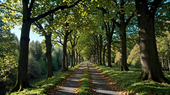 林间小道阳光洒落绿树成荫 林间小道阳光洒落绿树成荫