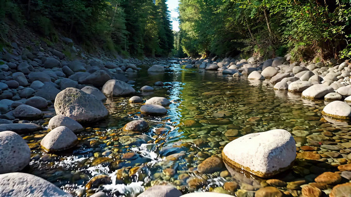 林间溪流与鹅卵石自然景象 林间溪流与鹅卵石自然景象
