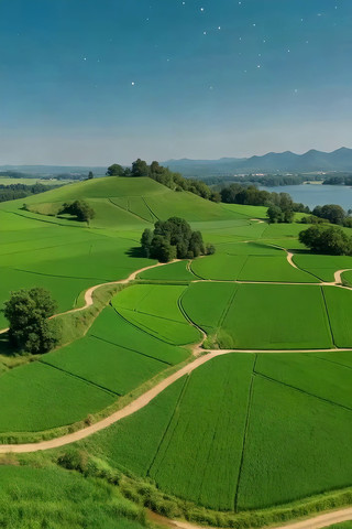 绿色田野田园风光俯瞰 绿色田野田园风光俯瞰