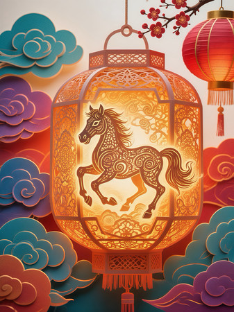 马年剪纸结构的灯笼 马年剪纸结构的灯笼