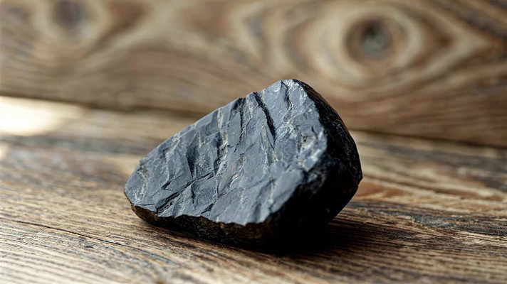 木质桌面上的黑色石头 木质桌面上的黑色石头