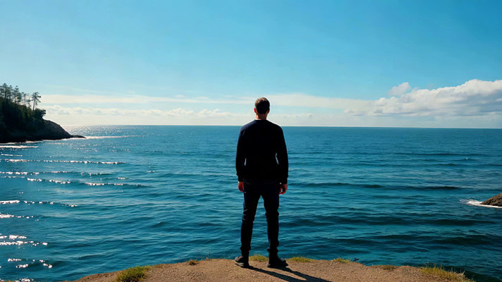 男人海边站立眺望大海 男人海边站立眺望大海