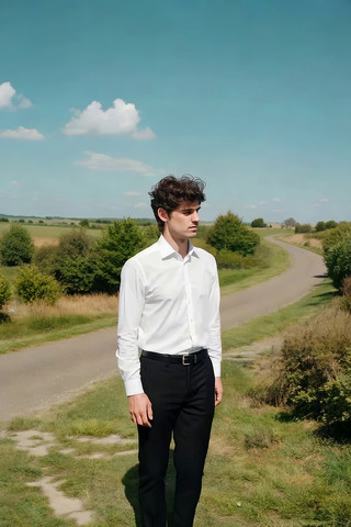 男士户外草地站立侧景 男士户外草地站立侧景