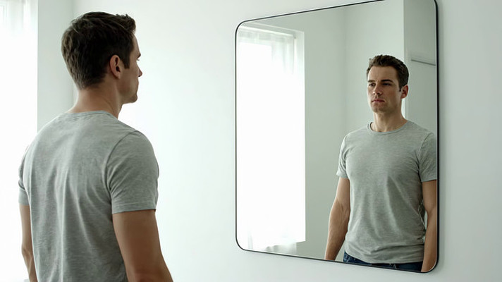 男性室内照镜子动作素材 男性室内照镜子动作素材