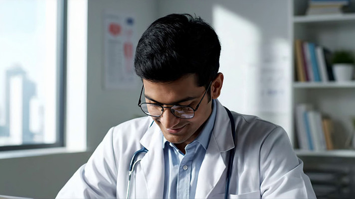 男医生室内专注工作场景 男医生室内专注工作场景
