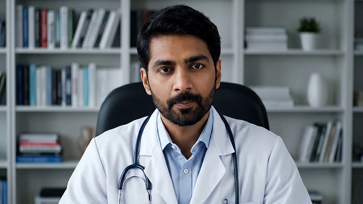 男医生坐在办公室内 男医生坐在办公室内