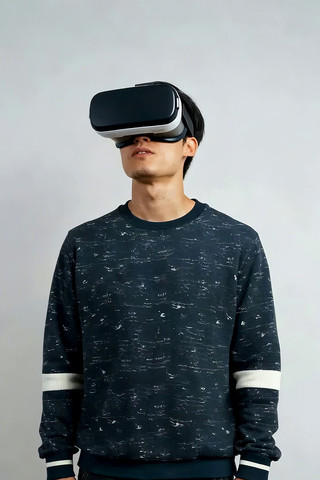 男子佩戴VR眼镜体验虚拟现实 男子佩戴VR眼镜体验虚拟现实