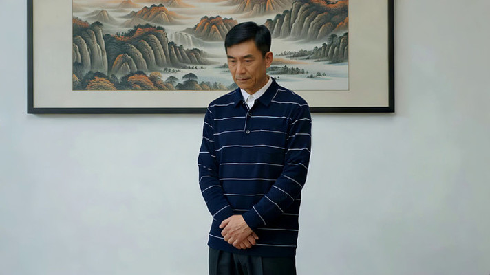 男子室内站立双手交叠 男子室内站立双手交叠