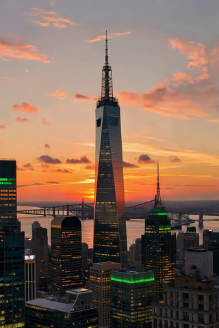 纽约曼哈顿高楼日落景观 纽约曼哈顿高楼日落景观