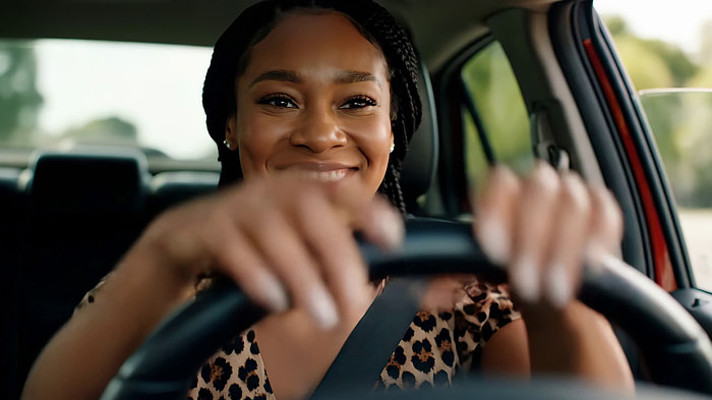 女性驾驶汽车微笑画面 女性驾驶汽车微笑画面
