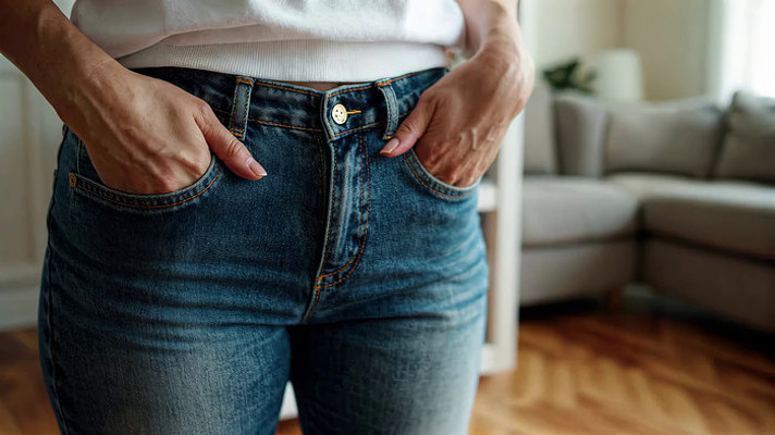 女性家中插兜牛仔裤素材 女性家中插兜牛仔裤素材