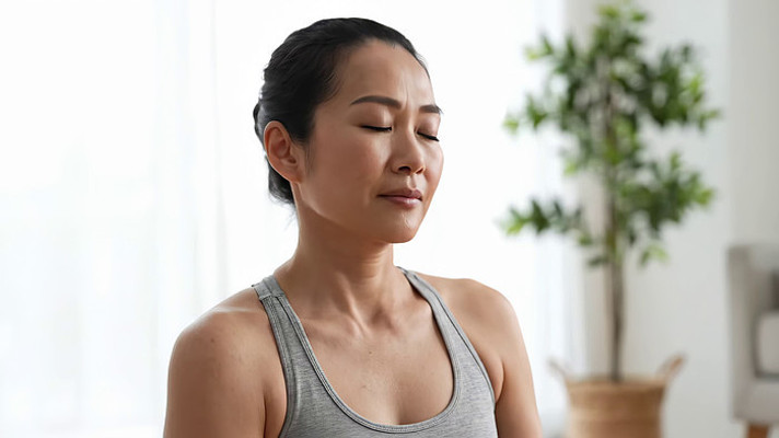 女性室内闭眼放松片刻 女性室内闭眼放松片刻