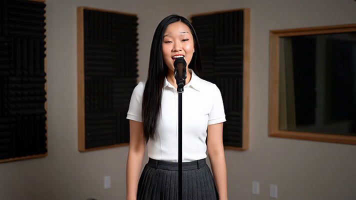 女子对着麦克风唱歌素材 女子对着麦克风唱歌素材