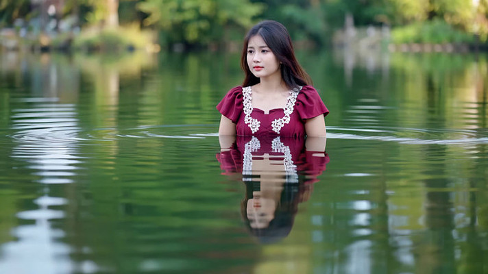女子水中站立 女子水中站立