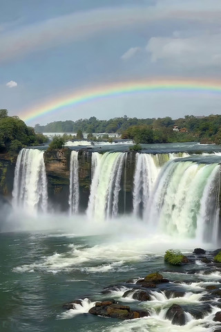 瀑布上空彩虹自然景观 瀑布上空彩虹自然景观