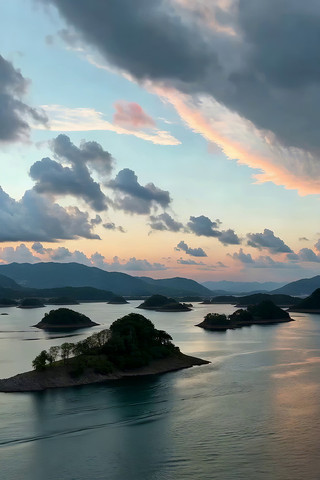 千岛湖黄昏湖岛风光 千岛湖黄昏湖岛风光