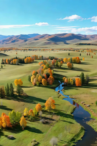 秋季草原河流自然风光 秋季草原河流自然风光
