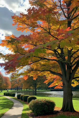 秋日公园彩色树木景观 秋日公园彩色树木景观