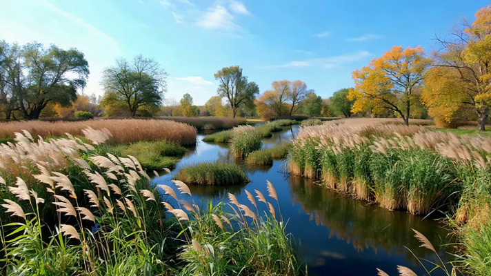 秋日河边芦苇自然风景 秋日河边芦苇自然风景