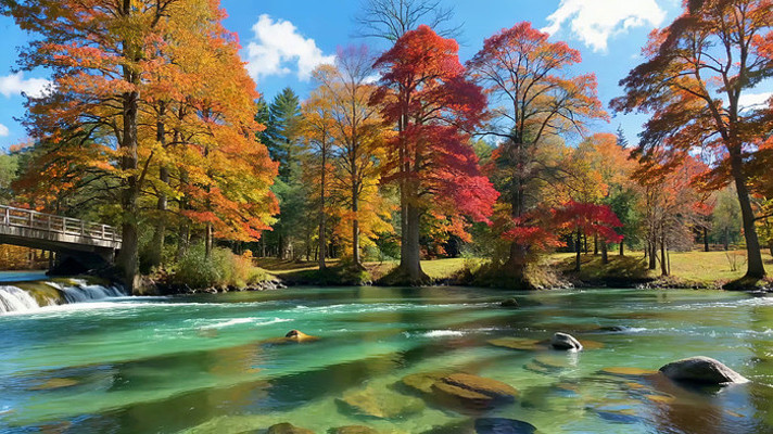 秋日森林河流自然风光 秋日森林河流自然风光